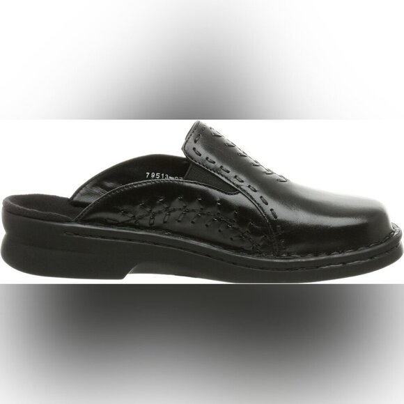 Clarks Cilantro Black Leather Open Back Comfort Clogs - Picture 10 of 10